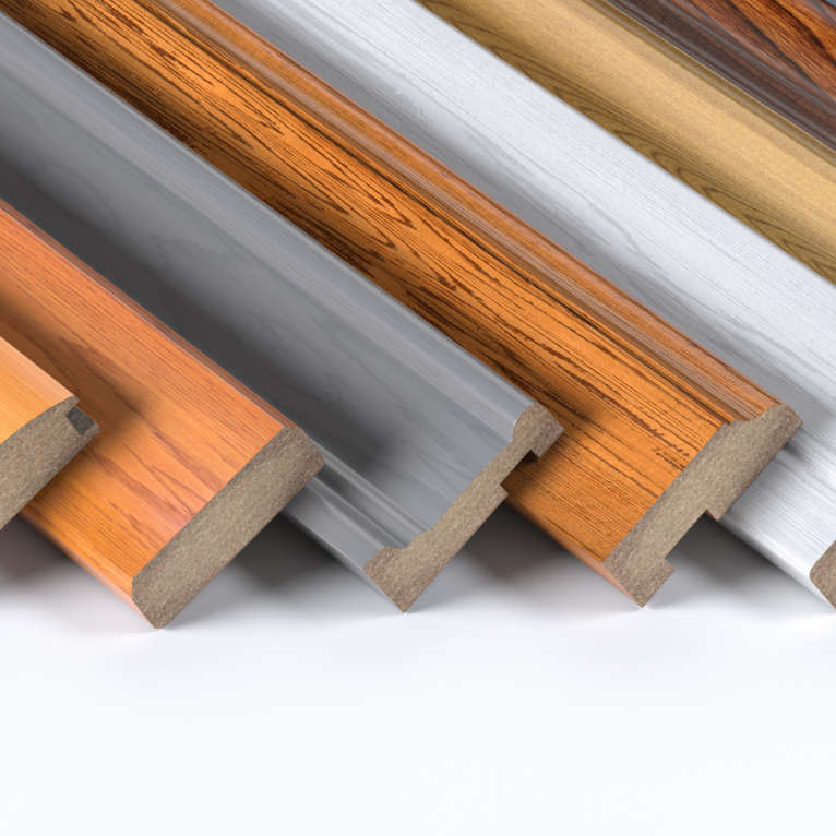 Slabs of different material lined up against one another.